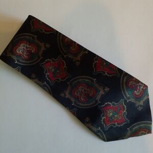 3/$45 Tie MERCEDES SILK HAND MADE HIGH FASHION Black Medallion Red/Gold
